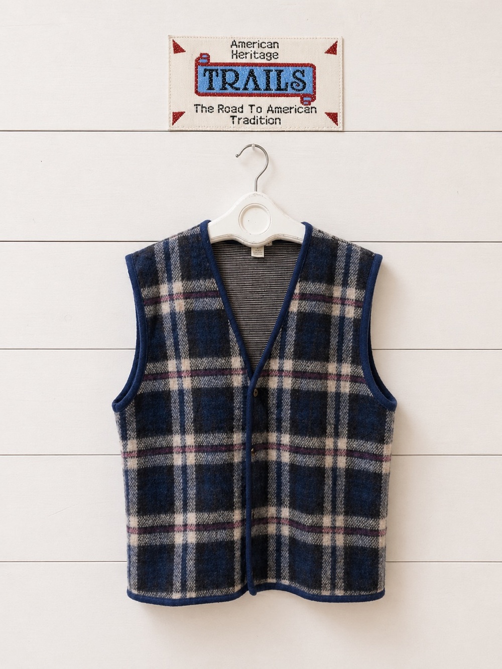 AMERICAN HERITAGE Blue Plaid Button Front Vest size L(unisex)